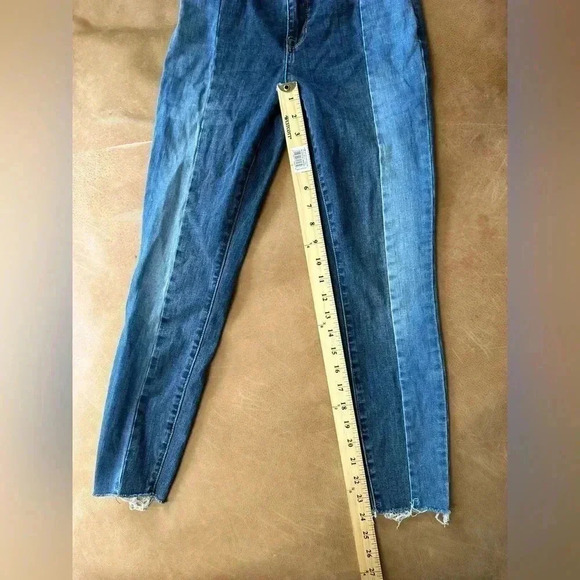 PacSun Two Toned Jeans Color Block Striped 25 Short High Rise Jegging Raw Hem - Picture 5 of 9
